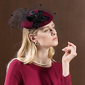 baratos Chapéus e Fascinators-Peça para Cabeça Lã Chapéu de Pires Chapéu de Caixa de Comprimidos Kentucky Derby Corrida de cavalos Dia da Mulher Copa Melbourne coquetel Elegante Com Laço Miçangas Capacete Chapéu