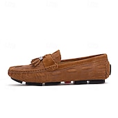 economico Slip-ons e mocassini da uomo-mocassini da uomo in finta pelle scamosciata marrone con dettaglio nappa e motivo in rilievo | comodi ed eleganti per l&#039;uso quotidiano