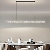 baratos Luzes da ilha-Luminária pendente linear moderna estilo cristal com escurecimento contínuo com controle remoto lâmpada de iluminação de ilha de metal para sala de jantar 100cm 110-240v