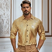 tanie Męskie eleganckie koszule na co dzień-Męskie Koszula Codzienna koszula Czarny Fioletowy Złoty Szary Długi rękaw Jednokolorowe Kołnierz Spektakl Święta Styl klasyczny Odzież Święta Zabytkowe Impreza Dyskoteka
