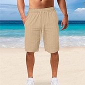 baratos Feriado-Homens Calção Shorts de linho Shorts de verão Shorts de praia Bolsos Com Cordão Cintura elástica Listra Conforto Respirável Comprimento do joelho Ao ar livre Feriado Praia Férias Casual Preto Branco