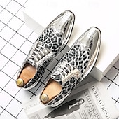 economico Formale-scarpe oxford da uomo con stampa leopardata dorata – design audace in vernice con dettagli brogue per feste e spettacoli teatrali