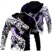 cheap Men&#039;s Zip Up Hoodies-Men&#039;s Dragon Graphic Prints Hoodie Hoodies Sweatshirt Hoodie Long Sleeve Hooded Sweatshirt Hooded Streetwear 3D Print Daily Sports Wine Red Black Print Spring &amp;  Fall Designer