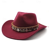 cheap Fedora Hat-Men&#039;s Kentucky Derby Hat Sun Hat Cowboy Hat Fedora Trilby Hat Black Wine Woolen Vintage Style Fashion 18th Century State of Texas Daily Theme Party Solid / Plain Color Sunscreen Cosplay