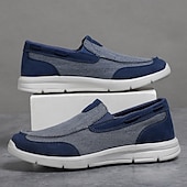 levne Pánské nazouváky a mokasíny-pánské béžové plátěné slip-on mokasíny – lehké prodyšné boty pro volný čas pro každodenní nošení a outdoorové aktivity