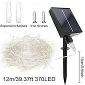 cheap Solar String Lights-10m Solar String Lights 370 LEDs with 13 Keys Remote - Warm, Cool White &amp; Blue Firecracker Lights for Holiday Party