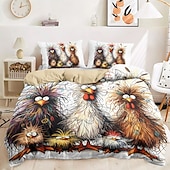 cheap 100% Cotton-Rooster Funny Duvet Cover Set 100% Cotton Soft and Comfortable Bedding Set with Fun Rooster Print Cozy and Stylish Perfect for Bedroom Decor Easy Care and Machine Washable