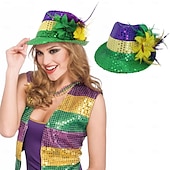 levne Doplňky pro úpravu vlasů-mardi gras klobouk pro ženy třpytky fialová zelená žlutá flitr vtipný karnevalový průvod párty dárek pro sestru maminku bestie