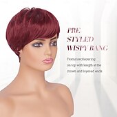 baratos Perucas Sintéticas sem Touca-pixie cut perucas sintéticas curtas pixie corte de cabelo peruca com franja peruca em camadas sem cola perucas onduladas para mulheres