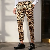 billige Slank-Herre Leopardprint Dressbukser Bukser Medium Midje Fritid Vintage retro utendørs Feriereise Gateklær Med lommer Slank passform Flat-front Sommer Vår Høst 3D-utskrift Gul