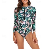 billiga Utslag-Dam Rash-guards Baddräkt Lättvikt Långärmad Kroppsdräkt Baddräkt Dragkedja fram Simmning Surfing Strand Vattensport Blommig Tryckt Sommar Vår Höst