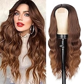 abordables Perruques Synthétiques Sans Bonnet-perruques de remplacement de cheveux perruque synthétique longue bouclée ondulée pour femmes noires utilisation quotidienne de fête