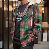 economico Camicie da uomo-Per uomo Camicia Camicia di flanella Sovracamicia Camicia di Natale A quadri Esterno Strada Nero Verde Caffè Manica lunga Con cappuccio Inverno Primavera &amp; Autunno Abbigliamento