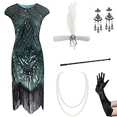 levne oblečení-Řvoucí 20s Retro Velký Gatsby Úbory Kostým na Večírek Maškarní Bez rukávů Velký Gatsby Svatební host Flitry Třásně Flitry Třásně Kulatý Dámské předvečer Všech svatých Karneval Plesová maškaráda