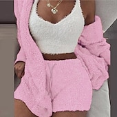 billige Loungewear for damer-Dame Varm Gave Pyjamas Sett Hjem Fest Gate Valentinsdag Polyester Plysj Enkel Myk Sport Stropp Topp Shorts Høst Langermet Ermeløs