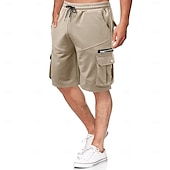 economico Scalda-muscoli-Per uomo Pantaloncini modello cargo Pantaloncini da sudore Bermuda A cordoncino Vita elastica Multi tasca Liscio Comfort Morbido Breve Esterno Interni Giornaliero Casuale / sportivo Athleisure Nero