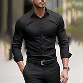 رخيصةأون قمصان رجالية-رجالي قميص رسمي سهل زفاف الأماكن المفتوحة أسود أحمر أزرق البحرية أخضر داكن كم طويل قبة الصيف الربيع ملابس