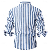 economico Casual da lavoro-Per uomo Camicia camicia di lino Camicia in lino e cotone Camicia estiva Camicie A strisce Attività commerciale Casual / quotidiano Giallo Rosa Blu marino Verde Manica lunga Collo ripiegabile