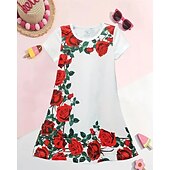 abordables Vestido de flores 3D-Semana Santa Girls &#039; 3D Floral Graphic Vestido Manga Corta Verano Primavera Vacaciones Diario Festivos Princesa Hermosa Dulce Niños 4-12 años Vestido informal Hasta la Rodilla Ajuste regular