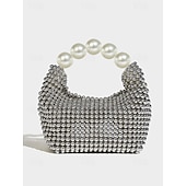 economico Clutch e borsette da sera-borsa da donna con perline finte e grande manico in perle, elegante pochette da sera per matrimoni, feste ed eventi formali nero argento beige