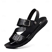 abordables Sandales de Vacances-sandales en similicuir pour hommes avec sangles à double boucle – chaussures d&#039;été décontractées confortables et antidérapantes pour l&#039;extérieur