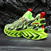 economico Sneakers da uomo-sneakers da uomo verde neon con fiamme, design audace a onde con tomaia traspirante e suola ammortizzata, perfette per lo streetwear e uno stile di vita attivo