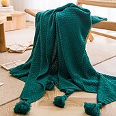 cheap Blankets &amp; Throws-Fringed Ribbed Knit Blanket Solid Color Throw for Bed and Sofa Stylish and Cozy Design Perfect for Lazy Days, Fashionable Shawls, or Home Textiles Soft and Comfortable for Year-Round Use