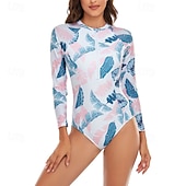 economico Rash Guards Interi-Per donna Top sottomuta Costume Intero Floreale Patchwork Stampato Cerniera Frontale Asciugatura Rapida Leggero Traspirante Manica Lunga Body costume da bagno Surf Spiaggia Sport Acquatici Estate