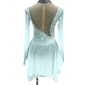 cheap Figure Skating Dresses-Figure Skating Dress Women&#039;s Girls&#039; Ice Skating Dress Outfits Light Yellow Lake Blue Yellow Mesh Spandex High Elasticity Training Competition Skating Wear Patchwork Crystal / Rhinestone Long Sleeve