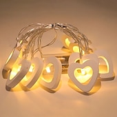 cheap USB String Lights-10/20LEDs Valentine&#039;s Day Wooden Heart String Lights LED Fairy Lights Hanging Wood Love Lamp Garland Valentine&#039;s Day Wedding decor