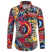 preiswerte Retro Vintage Druck-Herren Blumen Vintage Mehrfarbig Hemd Hawaiihemd Sommerhemd Aloha-Shirt Langarm Hemd Umlegekragen Vintage Designer Ethnischer Stil Urlaub Party Ausgehen Schwarz Wein Rote S M L