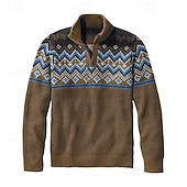 cheap Men&#039;s Pullover Sweater-Men&#039;s Pullover Sweater Jumper Knit Sweater Quarter Zip Pullover Sweater Ribbed Waffle Knit Regular Tops Knitted Argyle Quarter Zip Fashion Basic Vacation Daily Wear Clothing Apparel Fall &amp; Winter