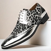 economico Formale-scarpe oxford da uomo con stampa leopardata dorata – design audace in vernice con dettagli brogue per feste e spettacoli teatrali
