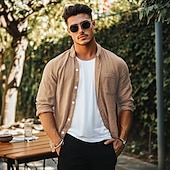 economico Strada-Per uomo Camicia camicia di lino Camicia estiva Camicia da spiaggia Tinta unica Esterno Da mare Nero Verde Cachi Grigio Manica lunga Collo ripiegabile Primavera &amp; Autunno Abbigliamento Bottone giù