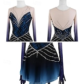 preiswerte Eiskunstlaufkleider-Eiskunstlaufkleid Damen Mädchen Eislaufen Kleid Blau Patchwork Netzstoff Spandex Hohe Elastizität Training Wettbewerb Eiskunstlaufkleidung Klassisch Kristall / Strass Langarm Eislaufen Eiskundstlauf