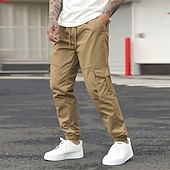 baratos Calças Cargo-Homens Calças Cargo Calça cargo Corredores Calças Calça casual Bolsos Com Cordão Cintura elástica Tecido Conforto Macio Comprimento total Ao ar livre Casual Diário Moda Roupa de rua Preto Verde
