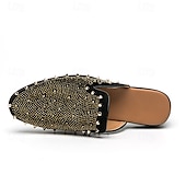 preiswerte Clogs &amp; Pantoletten für Herren-Schwarze Slipper für Herren mit Nieten – mit Strasssteinen verzierte Pantoletten mit auffälligem Design für Partys und Abendgarderobe