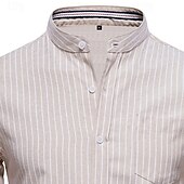 economico camicia da uomo con bottoni-Per uomo Camicia Camicia con colletto cinese Camicia con colletto alla coreana Camicia elegante Camicia con Bottoni A righe Matrimonio Feste Kaki Manica Lunga Colletto alla coreana Primavera &amp; Autunno