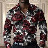 economico Camicia in Raso da Uomo-Per uomo Rosa Maglietta informale Camicia con bottoni Manica lunga Moda Casual Feste Informale Primavera Autunno Collo ripiegabile Abbottonare Giallo Rosso Blu Viola