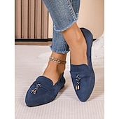 abordables Chaussures sans lacet et mocassins femme-mocassins à pampilles en daim bleu pour femmes – chaussures à enfiler à bout pointu pour une tenue décontractée et formelle