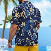 preiswerte Tropische Pflanzen-Herren Palmblatt Lässiges Hemd Aloha-Shirt Kurzarm Hawaiianisch Resort Urlaub Casual Sommer Frühling Umlegekragen Knopf hoch Blau