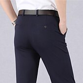 preiswerte Schlank-Herren Abschlußfeier Anzughose Hose Chinos Knöpfe Tasche Einfarbig Komfort Formell Party Arbeit Mode Klassicher Stil Schwarz Wein Mikroelastisch