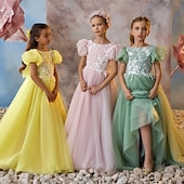 preiswerte Kleider für die Blumenmädchen-kinderkleidung Mädchen Blumenmädchen Kleid Party Kleid Feste Farbe Ärmellos Langarm Leistung Hochzeit Party Gitter Prinzessin Süß Gitter Mitte der Wade Etuikleid Tüll-Kleid Sommer Frühling Herbst