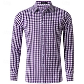 cheap Men&#039;s Button Up Shirts-Men&#039;s Shirt Dress Shirt Button Up Shirt Plaid Wedding Party Black Pink Red Brown Long Sleeve Lapel Spring &amp;  Fall Clothing Apparel
