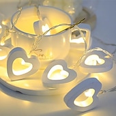 cheap USB String Lights-10/20LEDs Valentine&#039;s Day Wooden Heart String Lights LED Fairy Lights Hanging Wood Love Lamp Garland Valentine&#039;s Day Wedding decor