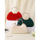 ieftine Nuntă ACC-clutch elegant din catifea plisata verde cu maner inel auriu - geanta de seara de dama, perfecta pentru nunti, petreceri si evenimente formale