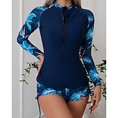 halpa Ihottumavartiot-Naisten Rashguard-uimapuku Kevyt Pitkähihainen Uima-asut Uimapuku 2-osainen Etuvetoketju Uinti Lainelautailu Hiekkaranta Vesiurheilu Kukat Tilkkutäkki Painettu Kesä Kevät Syksy