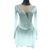 cheap Figure Skating Dresses-Figure Skating Dress Women&#039;s Girls&#039; Ice Skating Dress Outfits Light Yellow Lake Blue Yellow Mesh Spandex High Elasticity Training Competition Skating Wear Patchwork Crystal / Rhinestone Long Sleeve