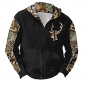 abordables Sweats de Chasse-Homme Camouflage Cerf Sweats à capuche Mode Quotidien manche longue À capuche Vacances Chasse Noir Marron Cordon de serrage Fermeture éclair Automne Hiver Designer