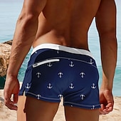 cheap Ocean Print-Men&#039;s Nautical Anchor Swim Trunks Swim Shorts Board Shorts Mid Waist 3D Print Hawaiian Surfing Holiday Beach Drawstring with Mesh lining Elastic Waist Designer Clothing Apparel